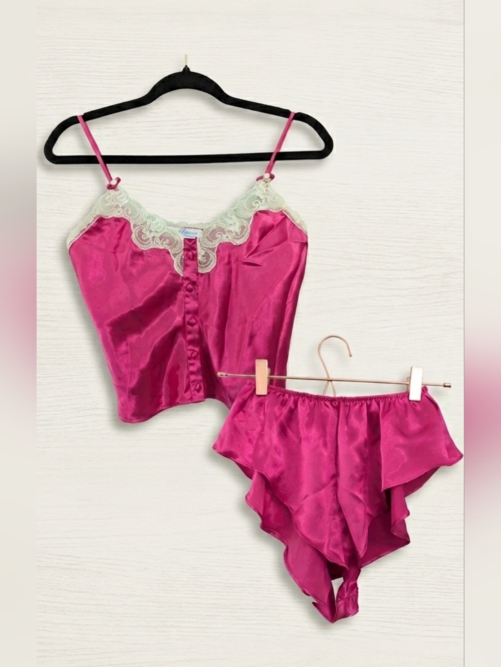 Vintage Eve Stillman Pink Satin Flutter Pajama Set